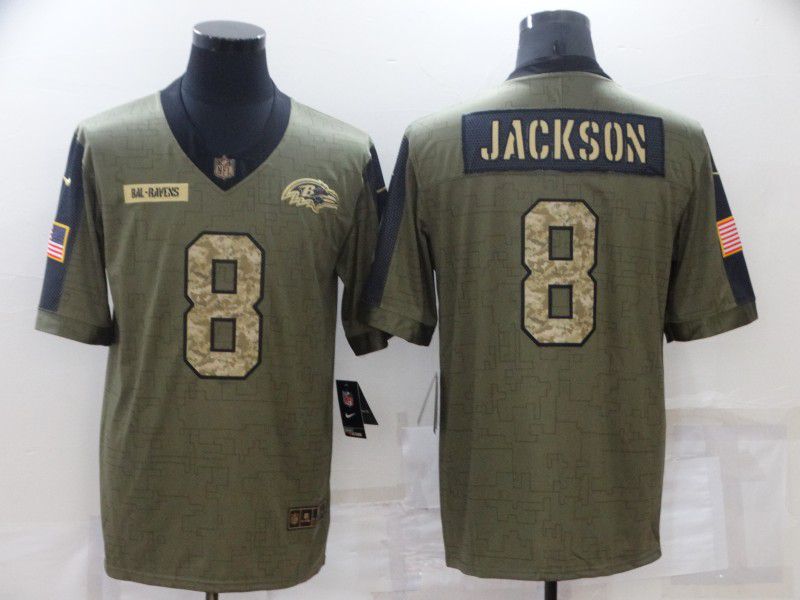 Men Baltimore Ravens #8 Jackson green Nike Olive Salute To Service Limited NFL Jersey